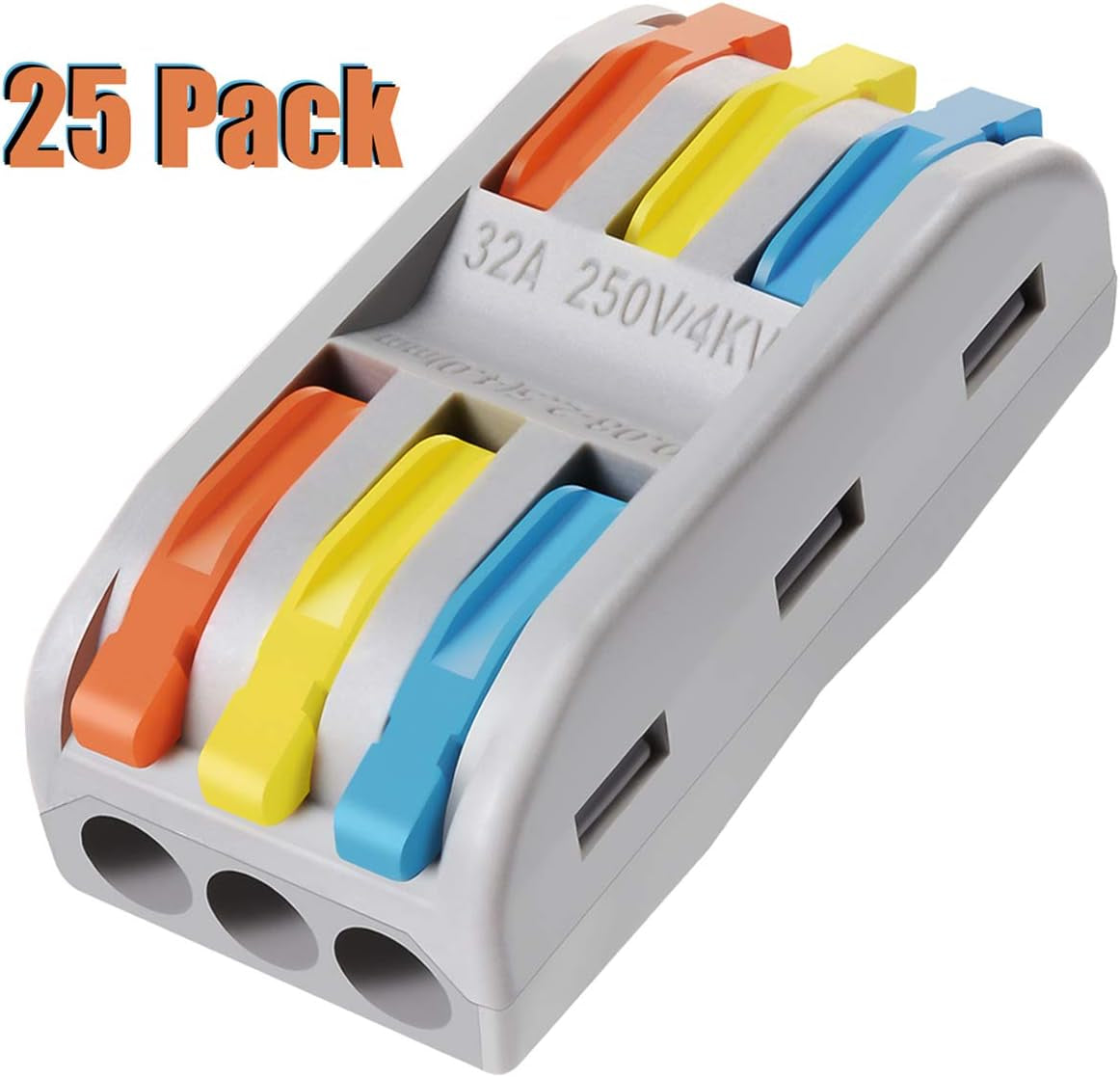 Wire Connectors Nuts, 25Pcs 3 Conductor Compact Splicing Wire Connectors with Colored, 2 and 3 Circuit Inline Splices, 28-12 AWG[ SPL-3]