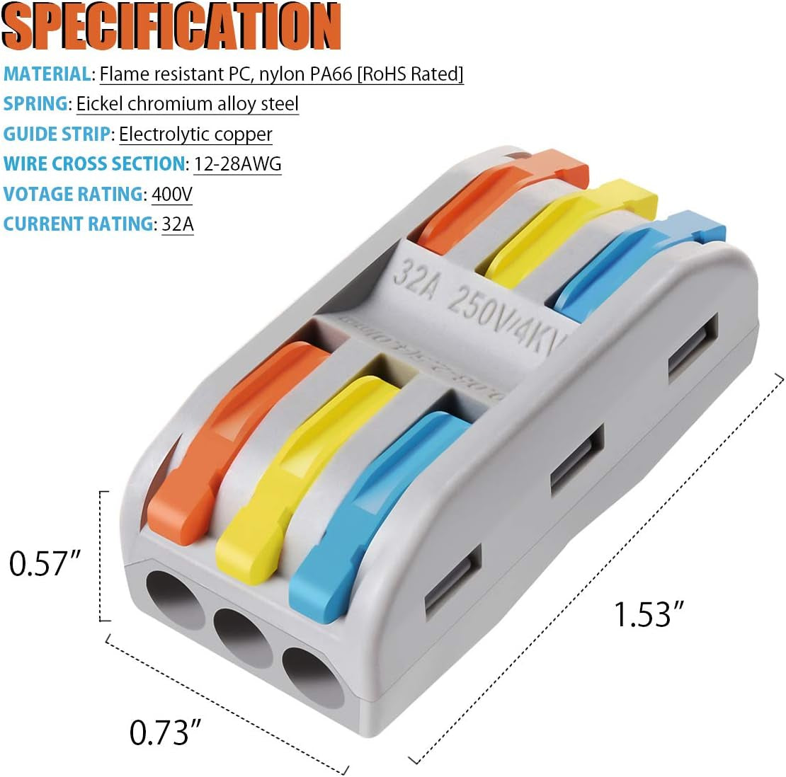 Wire Connectors Nuts, 25Pcs 3 Conductor Compact Splicing Wire Connectors with Colored, 2 and 3 Circuit Inline Splices, 28-12 AWG[ SPL-3]