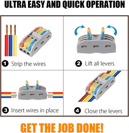 Wire Connectors Nuts, 25Pcs 3 Conductor Compact Splicing Wire Connectors with Colored, 2 and 3 Circuit Inline Splices, 28-12 AWG[ SPL-3]