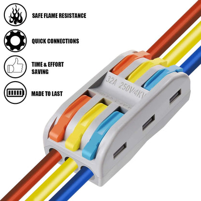 Wire Connectors Nuts, 25Pcs 3 Conductor Compact Splicing Wire Connectors with Colored, 2 and 3 Circuit Inline Splices, 28-12 AWG[ SPL-3]